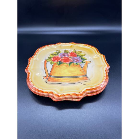 Vintage Italica ARS Pottery Set of 2 Salad Plates Hand Painted Flowers Italy - Picture 2 of 6